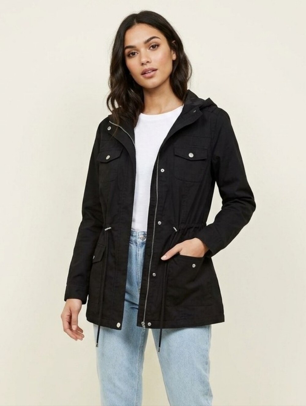 New Look Black Cotton Lightweight Anorak Jacket With Hood